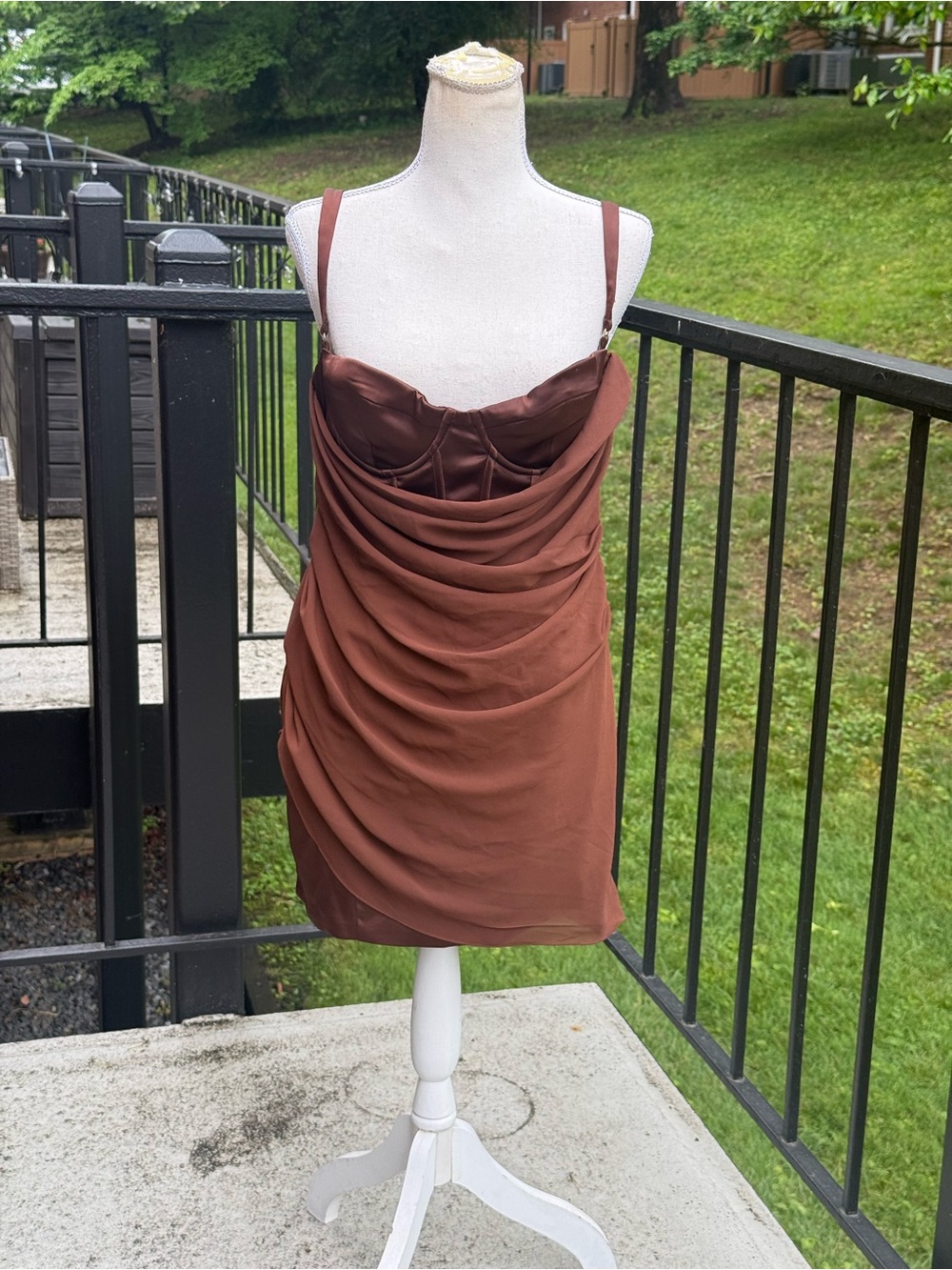Oh Polly Draped Corset Mini Dress in Brown Size 8 - Picture 6 of 9